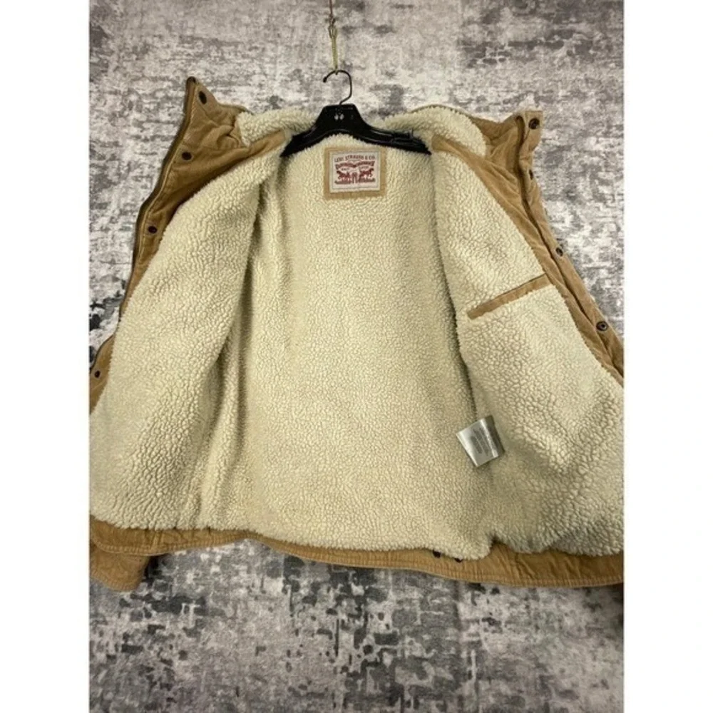 Levi Strauss Corduroy Sherpa Lined Hooded Trucker Jacket Tan Size‎ S
